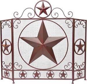 Rustic Brown 3-Panel Star Folding Metal Mesh Screen Decorative Fireplace Cover for Stand Alone <strong>Firescreen</strong> for Home Decor Iron - Product Image 1