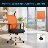 Chaise de bureau exécutive pivotante inclinable moderne de couleur orange avec appui-tête réglable et tissu en maille confortable