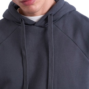 Custom US Europe Size Dark <b>Grey</b> Raglan Sleeve Pullover <b>Hoodies</b> <b>Men</b> Casual 400 Gsm 100% Cotton <b>Hoody</b> with Flat Drawstring - Product Image 2