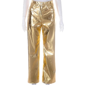 <span class=keywords><strong>Pantaloni</strong></span> da <span class=keywords><strong>donna</strong></span> a gamba dritta a vita alta in similpelle lucida color argento metallizzato, stile denim a gamba larga con tasche a vita media - Product Image 6