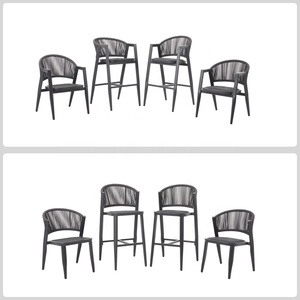 Hiện Đại Thiết Kế Sang Trọng Màu Đen Cà Phê Cửa Hàng Bộ Chất Lượng Cao Patio Nhôm Sợi Dây Thừng Ghế Và Vòng Hpl Bảng Nhà Hàng Ăn Bộ - Product Image 6