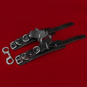 Bat-Style Genuine Leather <b>BDSM</b> Handcuffs & Ankle Cuffs Adjustable Bondage <b>Restraints</b> for Men & Women Soft Lining Fetish Gear Set - Product Image 5