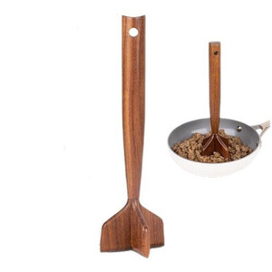 Écrase-viande manuel en bois biodégradable avec spatule de broyage pour mélanger le riz et écraser la viande - Product Image 1