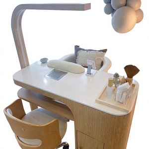 Table à ongles moderne en marbre et bois, station de manucure, mobilier de salon avec lampe et rangement pour bar à ongles - Product Image 3