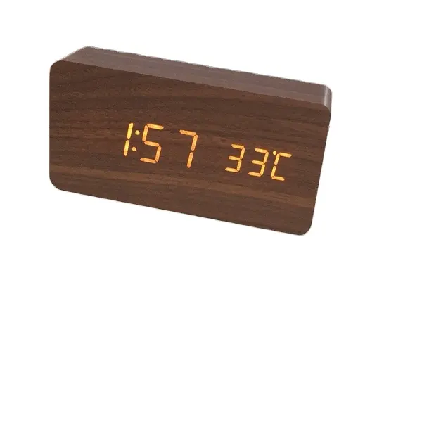 JCX/all'ingrosso creativo allarme domestico legno luminoso elettronico nuovo controllo vocale led orologio in legno