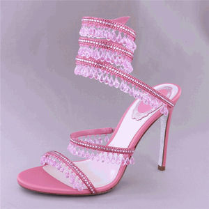 Pink Silk Sandalias De Tacon Open Toe Ankle Wrap Stiletto Fashion Trend Breathable Summer Autumn 2025 New Heels - Product Image 1