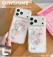 Coque de téléphone liquide anti-chute pour iPhone 12 Pro Max, 14, 15 Plus, 16, 17 Pro, motif Fille de ballet, poudre scintillante et sable mouvant, avec blocs de construction