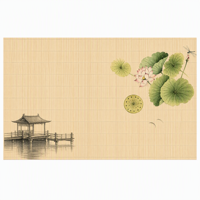 Set de table en bambou Ink Lotus, set de table tissé à la main enroulable, tapis à thé décoratif naturel, vente en gros OEM, set de table en bambou