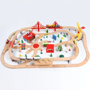 En bois éducatif 133 pièces Train en bois ensemble Trains piste jouets ensemble de Train électrique caractéristique Rail voiture jouet pour les enfants