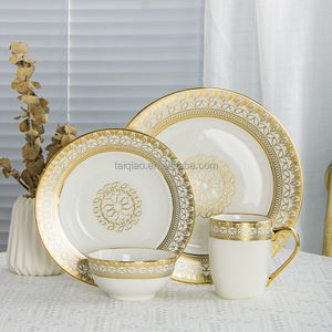 Vaisselle écologique en gros, bols et assiettes à bord <span class=keywords><strong>doré</strong></span>, <span class=keywords><strong>service</strong></span> de table en porcelaine - Product Image 1
