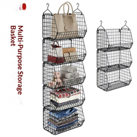 Panier de rangement mural pliable minimaliste à double niveau en métal multi-usages pour chambre à coucher, croisé, avec crochets, pour le linge