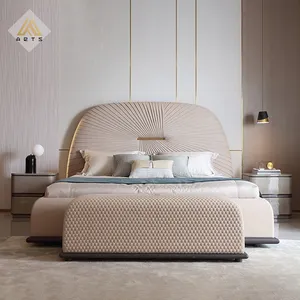 Quarto de luxo italiana frurniture mais recente projeto queen size cama king size camas de couro genuíno moderno