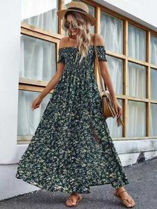 Robe longue décontractée d'été pour femme, style français luxueux, col halter, dos nu, design sexy, idéale pour les vacances à la plage - Product Image 2