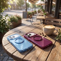 Étui rotatif à 360° pour 18 Pro Max avec coque magnétique en TPU à paillettes, design scintillant rose et bleu clair