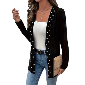 Neue Elegante Einfarbige Strickjacke für Damen Modische Oberbekleidung Vielseitige Langarm-Perlen-Verzierte Offene Strickjacke - Product Image 4