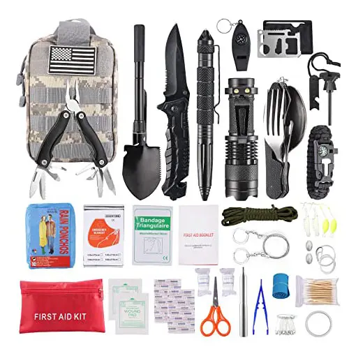 Emergency Survival Gear Kit Equipment, Tactical First Aid Kit with Molle Pouch for Outdoor Hiking Wildernes Earthquake