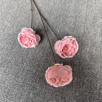 CM-TH1218 Bunga Pernikahan Pink Terang 3 Kuntum Mawar Austin Sutra Bunga Artificial Grosir