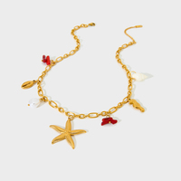 Bijoux DIY Colliers en acier inoxydable plaqué or 18 carats Colliers à breloques en coquille hippocampe perle corail rouge étanche pour femmes