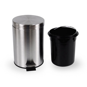 Poubelles rondes à pédale en acier inoxydable 3L 5L 7L 12L 20L 30L, poubelle à pédale en métal laiton cuivre avec couvercle plat à fermeture automatique - Product Image 6
