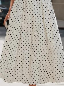 Vestido Maxi Elegante de Fiesta con Cuello Alto y Estampado de Puntos de Spandex sin Mangas para <span class=keywords><strong>Mujer</strong></span>, <span class=keywords><strong>Estilo</strong></span> Vintage, Línea A, para Invitadas de Boda - Product Image 4