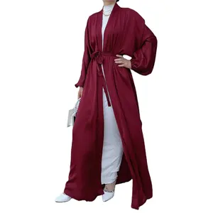 2021 Luxury Dubai Fashion Front Open Abaya Islamic Muslim Kimono Abaya Puff Sleeves Long Thobe Abaya For Women