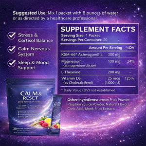 Polvo Calm & Reset para Relajación Profunda con Ashwagandha, Magnesio, L-Teanina, Vitamina D3, para el Equilibrio del Estrés y el Cortisol, Apoyo para el Sueño y el Estado <span class=keywords><strong>de</strong></span> Ánimo - Product Image 3