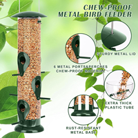 Mangeoire Écologique pour Oiseaux Sauvages Anti-Pigeons et Anti-Ecureuils, Conception à 6 Ports Tubulaires, Résistante aux Intempéries, Recharge Facile par le Haut, Suspendue pour Jardin et Pelouse