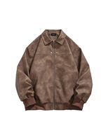 Blouson Bomber Homme Personnalisé en Similicuir Zippé Style Vintage Motard Racing Streetwear