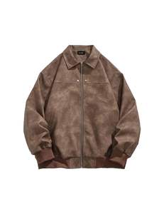 جاكيت رجالي مخصص من الجلد الصناعي بسحاب، جاكيت بومبر بتصميم عتيق لراكبي الدراجات النارية، معاطف أزياء الشارع - Product Image 5