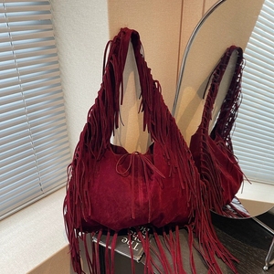 Vintage Frosted Leather Fringe Tassel <strong>Bag</strong> Women Suede Handbag Messenger Western-style Shoulder <strong>Bag</strong> Lady Bohemian <strong>Hippie</strong> Hobo <strong>Bag</strong> - Product Image 1