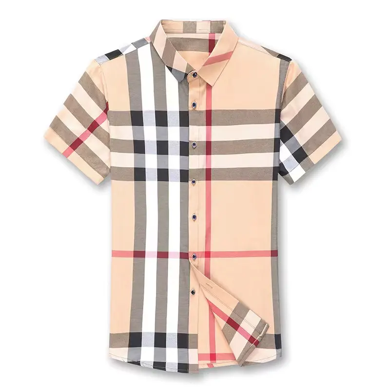 Plus Size Men's Plaid Shirt Burberrry Men's Shirts Short Sleeves Business Casual Men's Plaid Shirt