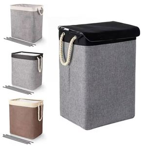 Foldable Linen Cotton Rope Laundry Basket Large Capacity <b>Storage</b> Hamper Long Handle Bedroom Organizer - Product Image 1
