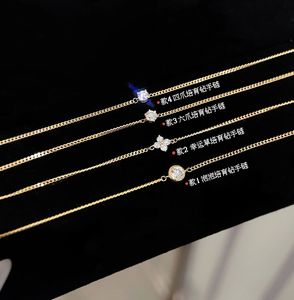 Xinfly Pulsera de Cadena Cubana de Oro de 18K con Diamante de Laboratorio de 0.2 CT, Cuatro Garras, Seis Garras, Trébol de la Suerte, Regalo - Product Image 1