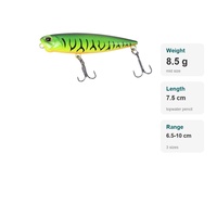 Vente en gros Leurre crayon 7,5 cm 8,5 g, surface, en ABS, yeux 3D, 2 hameçons triples pour achigan, perche, brochet, eau douce, 5 couleurs