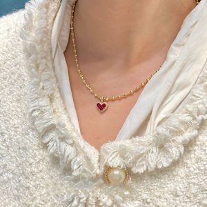 CAIOOCHE Hot Read Crystal Zircon collar corazón amor colgante Bling Collar Cuentas cadena latón 18K oro joyería collar - Product Image 2