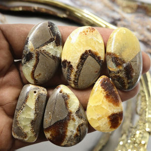 Cabochon de Septarien Jaune Naturel, Pierre Précieuse en Vrac Certifiée par un Tier Tiers, 20-40mm, Poli à la Main, Dos Plat Lisse, Coupe Ovale pour Bijoux - Product Image 1