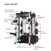 Equipo de gimnasio Squat Rack Estación multifunción Cable Crossover Smith Machine con pecho Volver Brazos Entrenamiento de fuerza