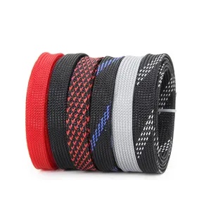 Black Red PET Braided Cable Protective Management Sleeves Expandable Braided Cable Sleeving