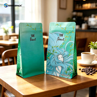 Sacs à café personnalisés à fond plat avec valve, en aluminium, thermoscellables et refermables