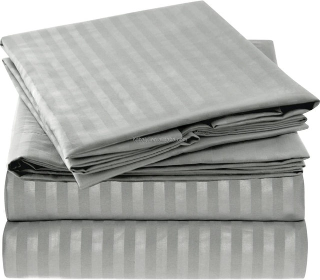 Wholesale Luxury Bed Sheet Set White Hotel Linen 1cm Satin Stripe Microfiber Bed Flat Sheets for Star Hotel Bedding Sets