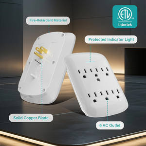 Multiprise murale 6 prises avec protection contre les surtensions, lot de 2, adaptateur multiprise 3 broches avec indicateur lumineux - Product Image 2