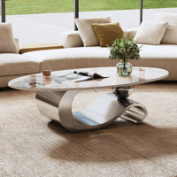 [Stock US] Table basse ovale en faux marbre de 49,2 pouces, base contemporaine en acier inoxydable, 2 couleurs, expédition domestique aux États-Unis, 1 pièce MOQ
