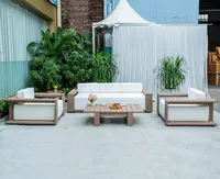 Conjunto de muebles modernos de lujo para exteriores, muebles de teca resistentes a la intemperie para Hotel, Villa, sofá de madera