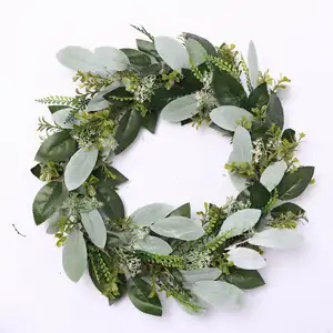 Customized Artificial Natural Green Color <strong>Front</strong> <strong>Door</strong> <strong>Wreath</strong> <strong>Spring</strong> Summer Leaves Decorative <strong>Wreath</strong> - Product Image 1