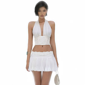 Conjunto Sexy de Top Halter con Espalda Descubierta y Cuello en V de Encaje Europeo y Minifalda de Cintura Baja para Mujer - Product Image 2