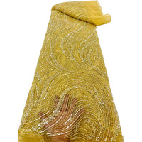 Tissu en dentelle de tulle brodé de sequins à motif ondulé, multicolores, maille scintillante, tissu à sequins orange pour robe de soirée, robe de cérémonie