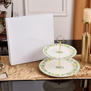 Lemon Series Eco-Friendly Bone China Multi-layer Dessert Fruit Plate <strong>Cake</strong> <strong>Stand</strong> 2-Piece 2-Layer <strong>Set</strong> - Product Image 2