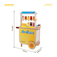 Carrito de Helados de Madera MUWANTU, Juguete de Simulación, Camión de Comida para Niños con Accesorios para Niños Pequeños, Aprendizaje Interactivo