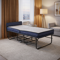 Lit d'appoint EASTON avec tête de lit en bois, structure tubulaire métallique stable, matelas bleu doux de 9 cm d'épaisseur, pour usage hôtelier
