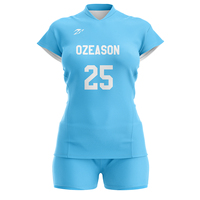 Maillot de volley-ball personnalisé OEM, bleu et blanc, sublimation, nouveau design, polyester à séchage rapide, ensemble uniforme de volley-ball pour femmes